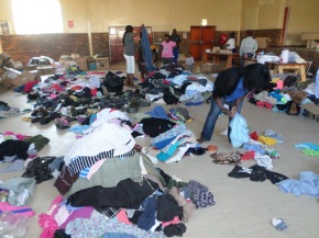 Clothing distribution at the Community Hall.